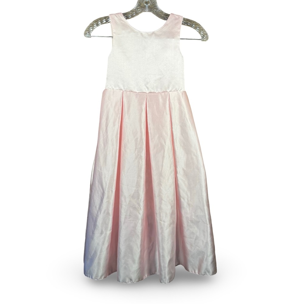 Formal Girls Dress Size 7 Flower Girl Party Satin Sleeveless Pleated Princess
